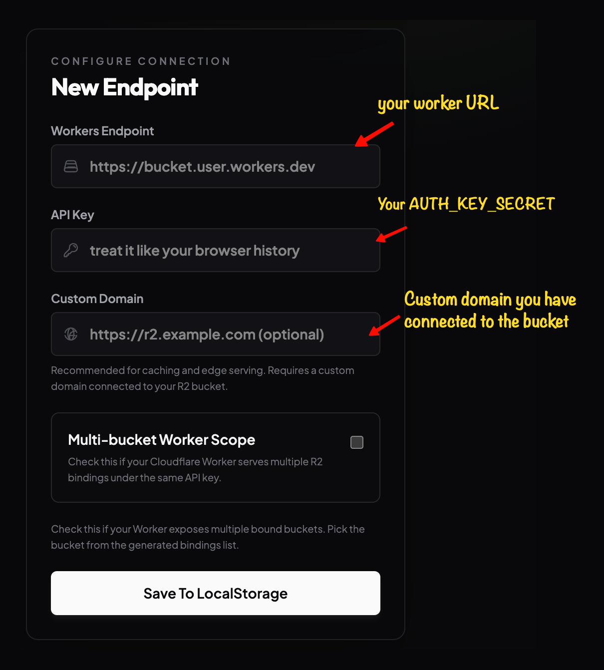 Multy New Endpoint form with Workers Endpoint, API Key, and Custom Domain fields
